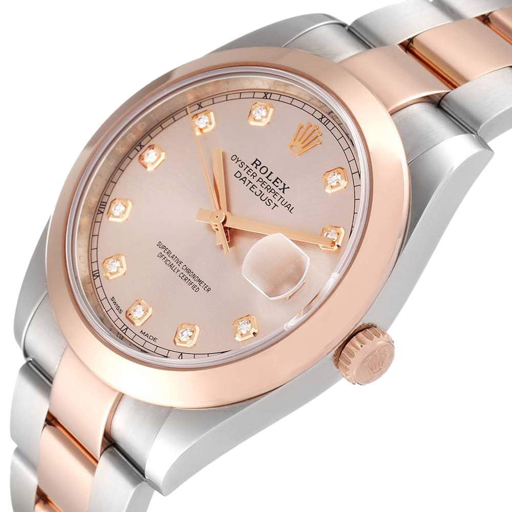 

Rolex Salmon Diamonds 18K Rose Gold And Stainless Steel Datejust 126301 Men's Wristwatch 41 MM, Pink