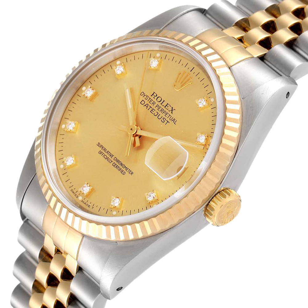 

Rolex Champagne Diamonds 18K Yellow Gold And Stainless Steel Datejust 16233 Men's Wristwatch 36 MM