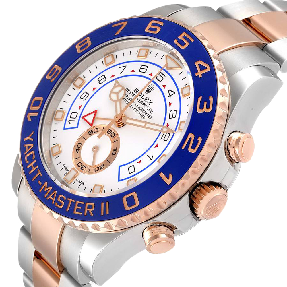 

Rolex White 18K Rose Gold And Stainless Steel Yachtmaster II 116681 Men's Wristwatch 44 MM