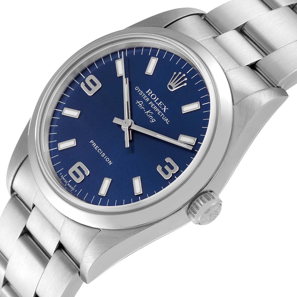 

Rolex Blue Stainless Steel Air King 14000 Men's Wristwatch 34 MM