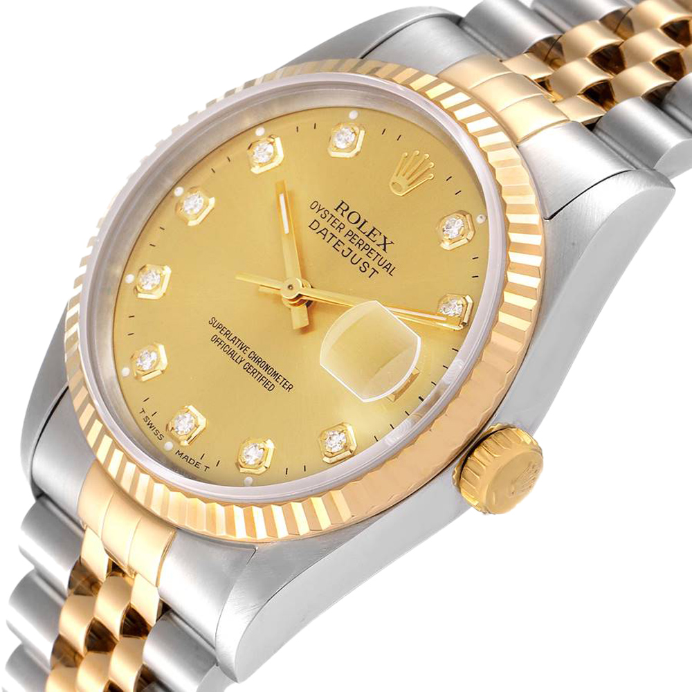 

Rolex Champagne Diamonds 18K Yellow Gold And Stainless Steel Datejust 16233 Men's Wristwatch 36 MM