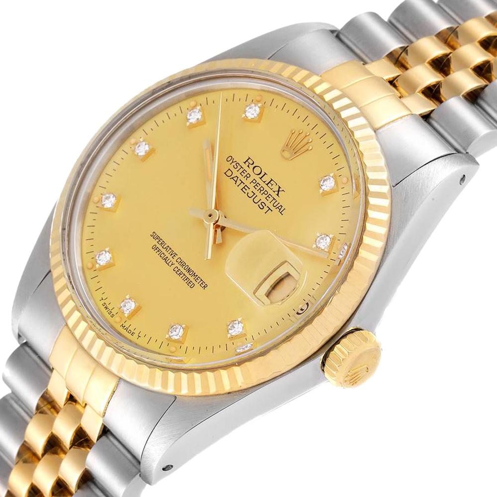 

Rolex Champagne Diamonds 18K Yellow Gold And Stainless Steel Datejust Vintage 16013 Men's Wristwatch 36 MM