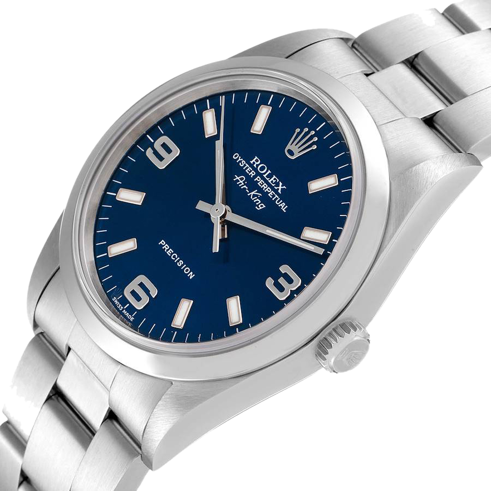 

Rolex Blue Stainless Steel Air King 14000 Men's Wristwatch 34 MM