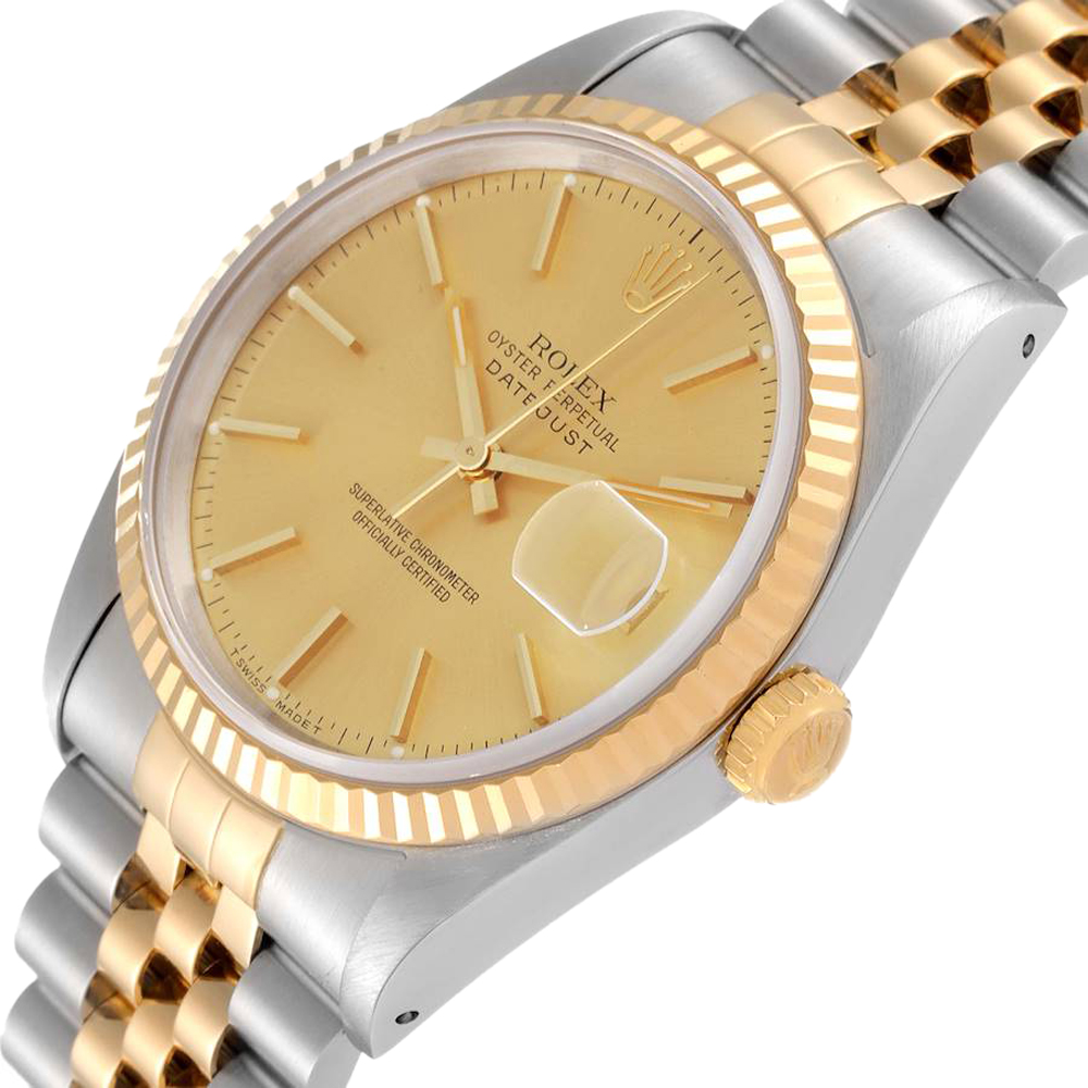 

Rolex Champagne 18k Yellow Gold And Stainless Steel Datejust 16233 Men's Wristwatch 36 MM