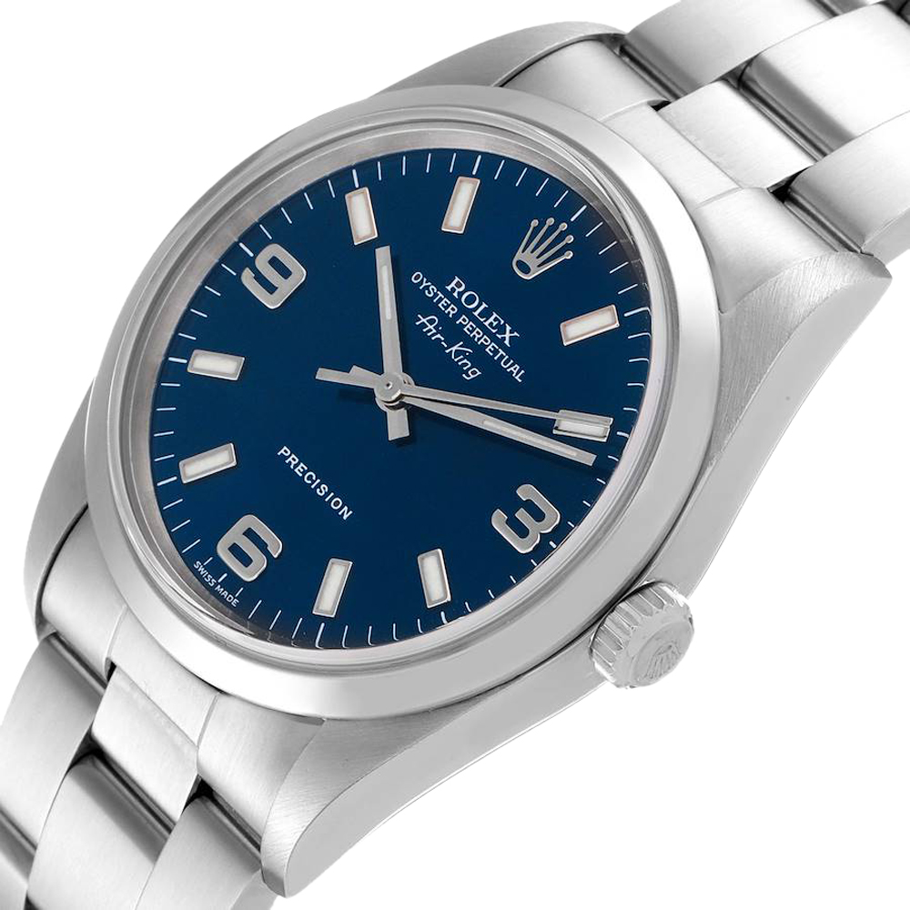 

Rolex Blue Stainless Steel Air King 14000 Men's Wristwatch 34 MM