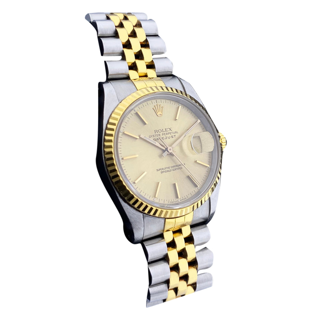 

Rolex Champagne 18k Yellow Gold And Stainless Steel Datejust 16233 Men's Wristwatch 36 MM