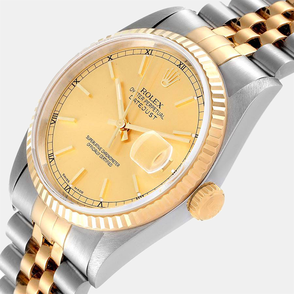 

Rolex Champagne 18k Yellow Gold And Stainless Steel Datejust 16233 Men's Wristwatch 36 MM