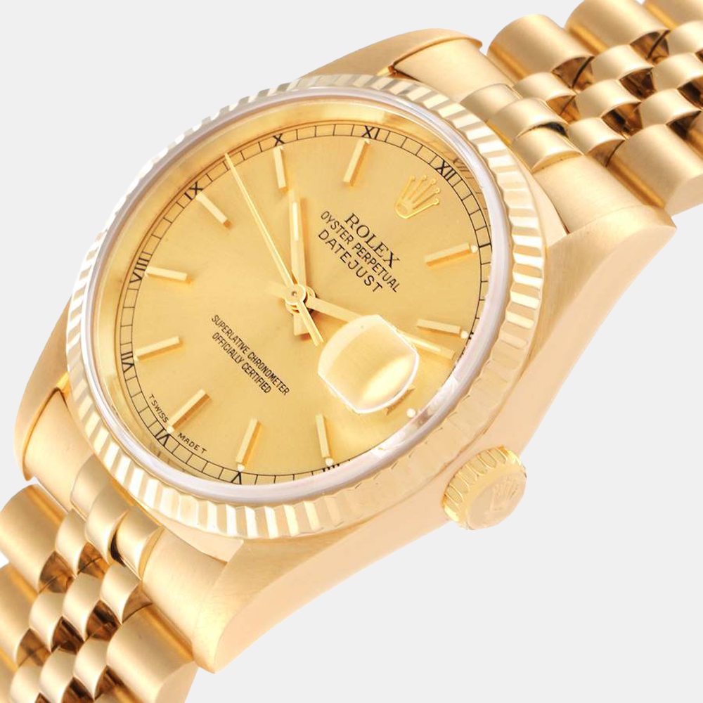 

Rolex Champagne 18k Yellow Gold Datejust 16238 Men's Wristwatch 36 mm