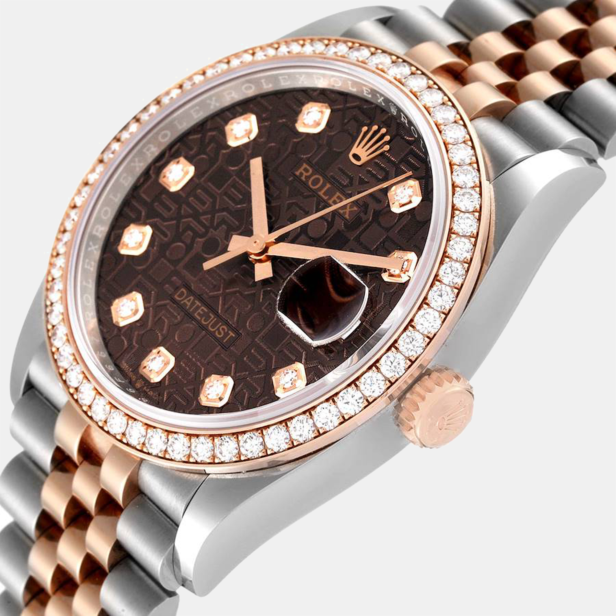 

Rolex Brown Diamonds 18K Rose Gold And Stainless Steel Datejust 126281 Automatic Men's Wristwatch 36 mm