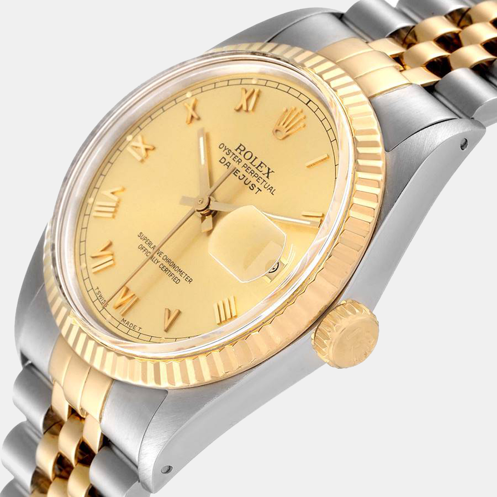 

Rolex Champagne 18k Yellow Gold And Stainless Steel Datejust 16013 Vintage Men's Wristwatch 36 MM