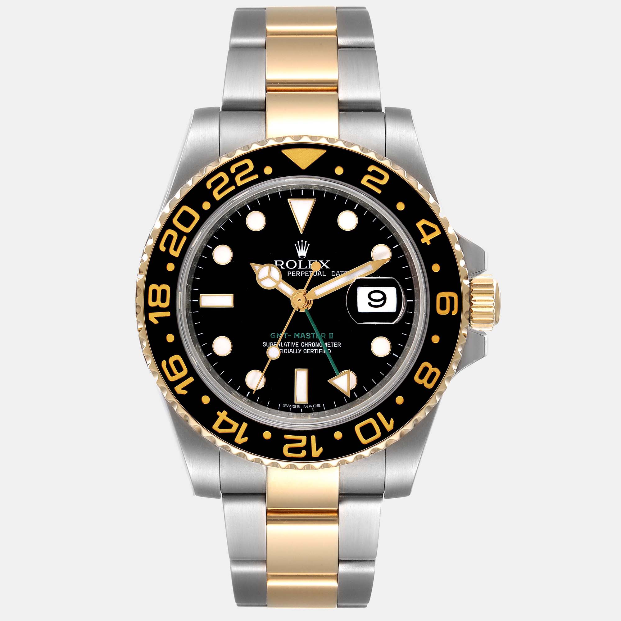 Pre-owned Rolex Black 18k Yellow Gold And Stainless Steel Gmt-master Ii 116713 Automatic Men's Wristwatch 40 Mm