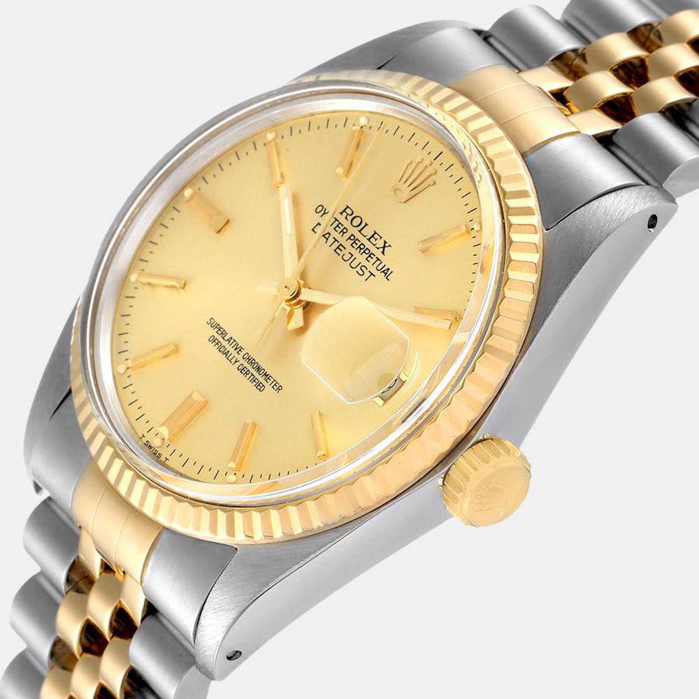 

Rolex Datejust 18K Yellow Gold And Stainless Steel Champagne Vintage 6013 Men's Wristwatch 36 mm