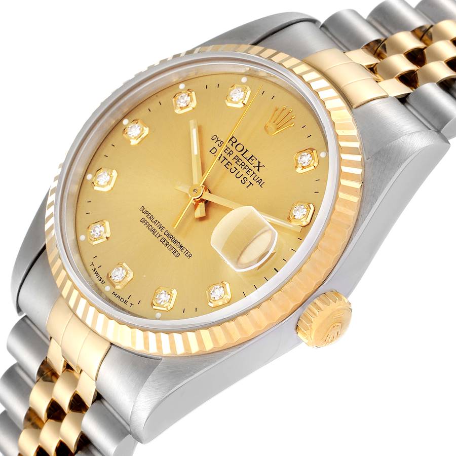 

Rolex Champagne Diamonds 18K Yellow Gold And Stainless Steel Datejust 16233 Automatic Men's Wristwatch 36 mm
