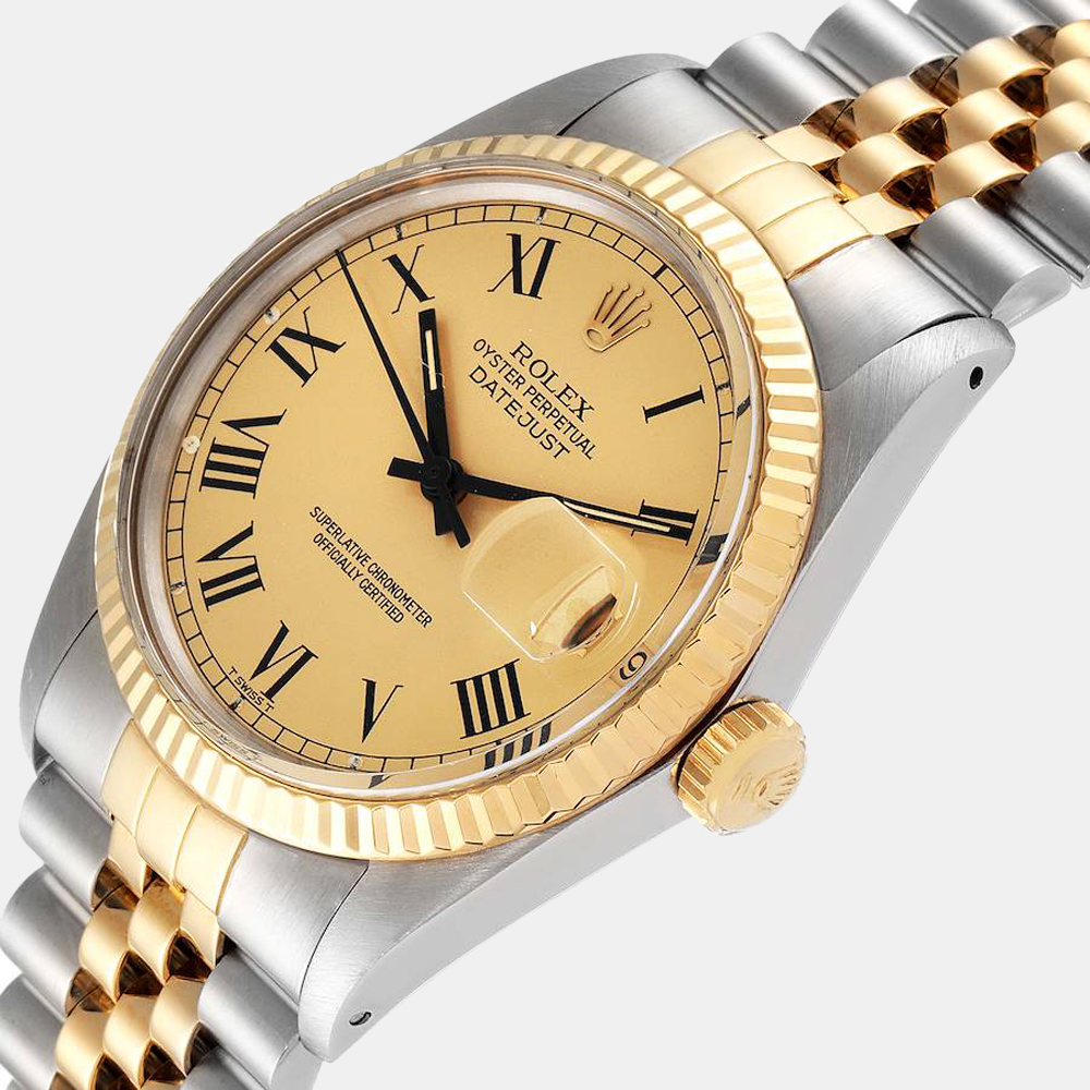 

Rolex Champagne 18k Yellow Gold And Stainless Steel Datejust 16013 Automatic Men's Wristwatch 36 mm