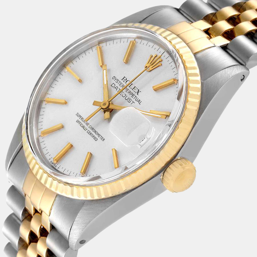 

Rolex Silver 18K Yellow Gold And Stainless Steel Datejust Vintage 16013 Men's Wristwatch 36 mm