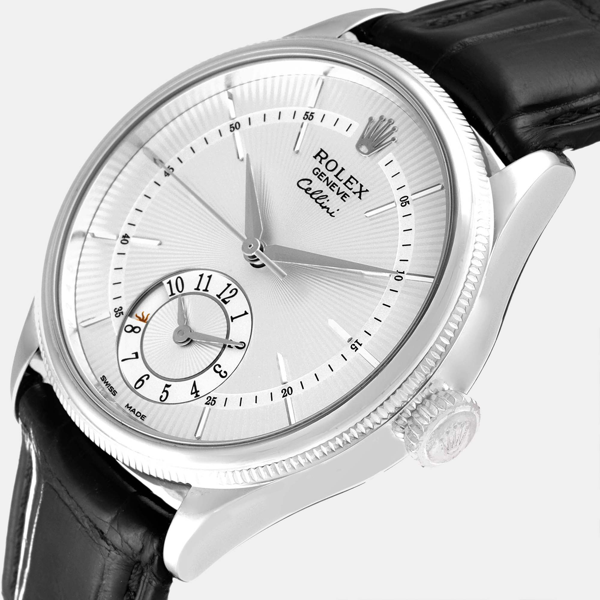 

Rolex Silver 18K White Gold Cellini 50529 Automatic Men's Wristwatch 39 mm