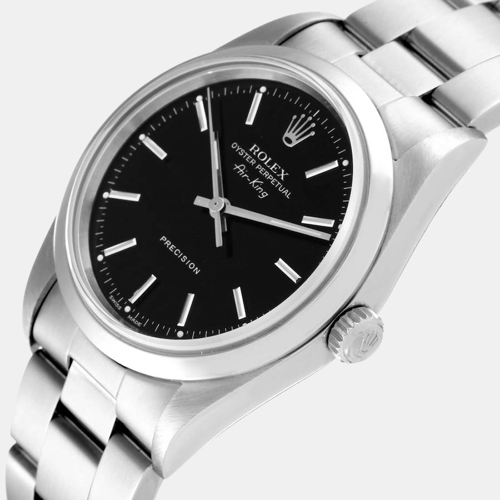 

Rolex Black Stainless Steel Air King 14000 Men's Wristwatch 34 MM