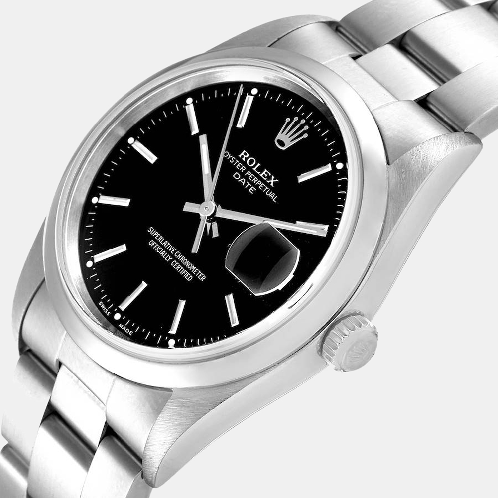 

Rolex Black Stainless Steel Oyster Perpetual Date 15200 Men's Wristwatch 34 MM