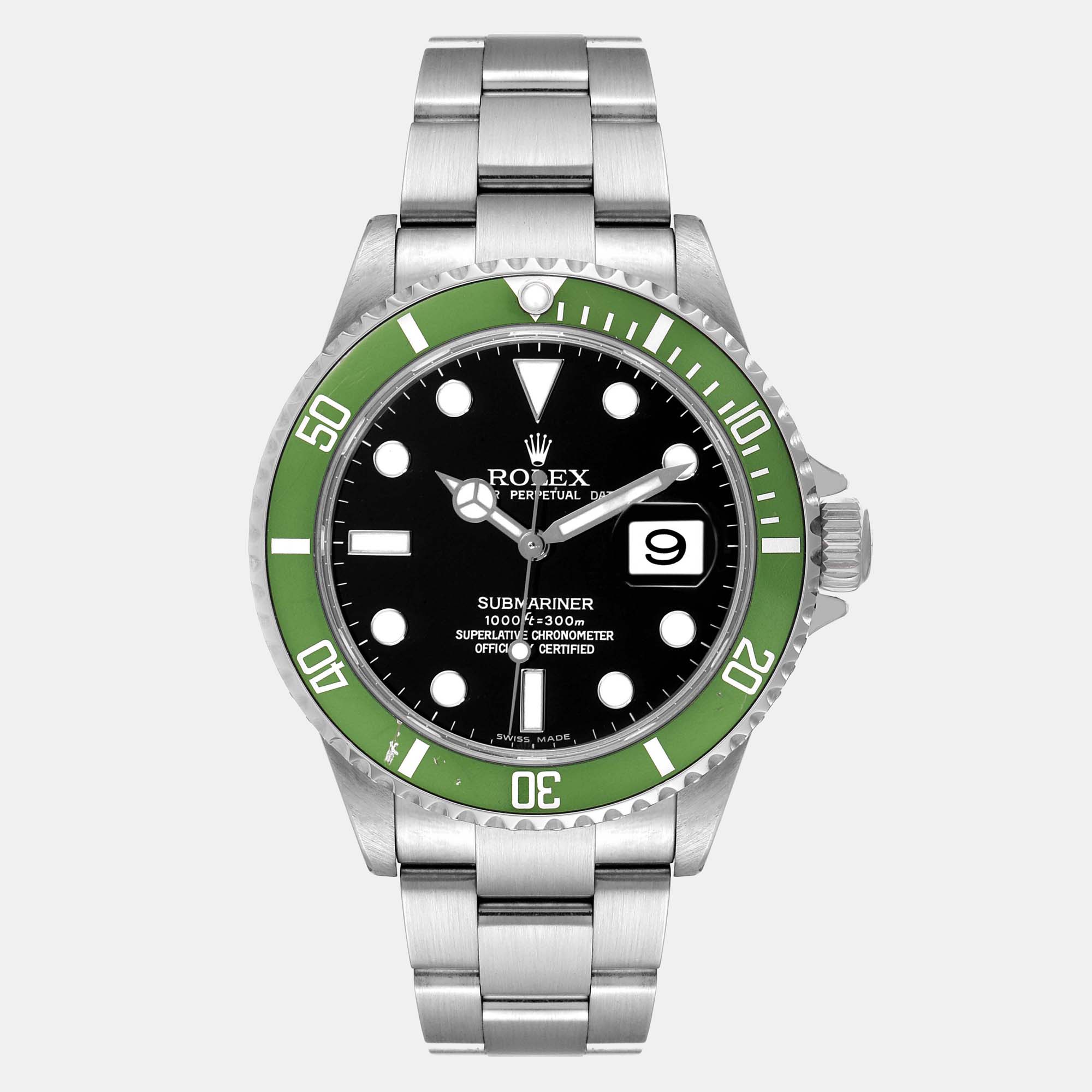 Pre-owned Rolex Black Stainless Steel Submariner 16610lv Automatic Men's Wristwatch 40 Mm