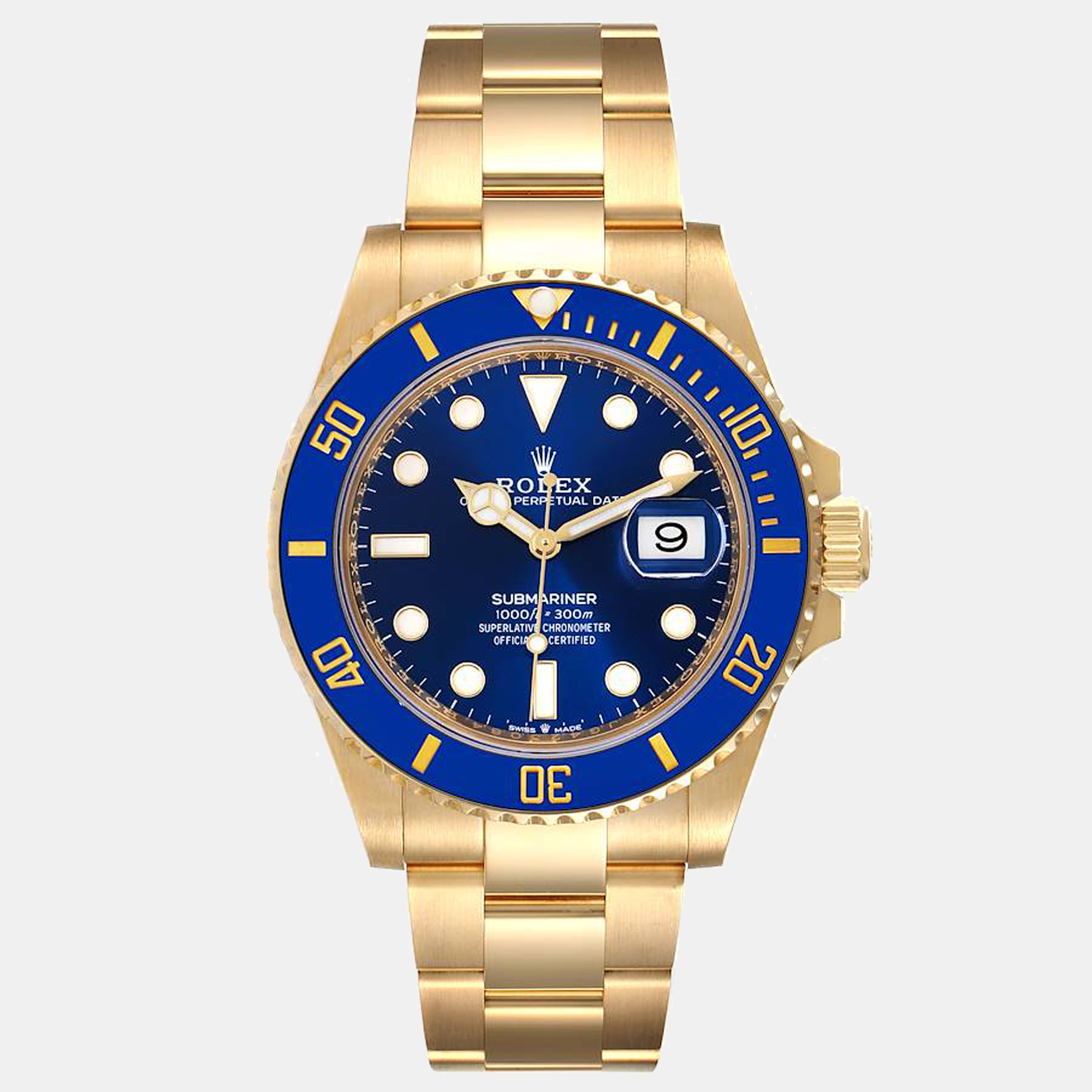 Rolex Blue 18K Yellow Gold Submariner 126618 Automatic Men's Wristwatch 41 mm