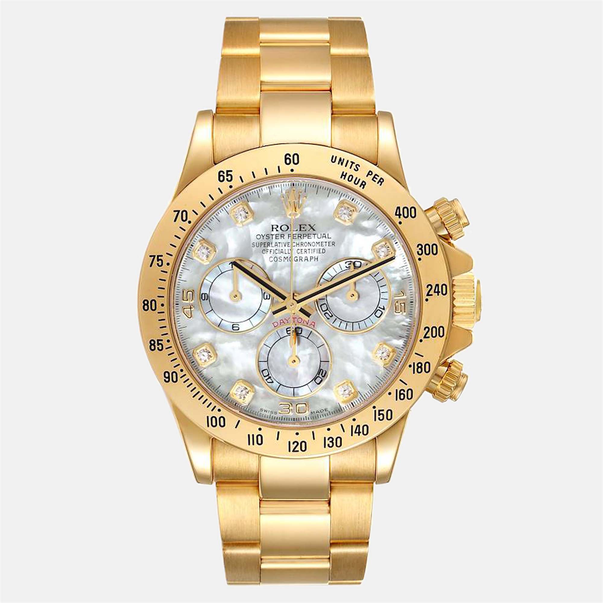 Rolex MOP Diamonds 18K Yellow Gold Cosmograph Daytona 116528 Automatic Men's Wristwatch 40 mm