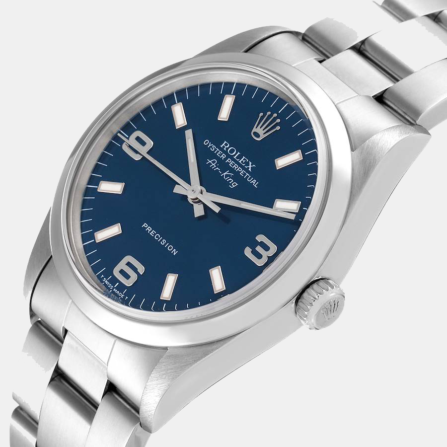 

Rolex Blue Stainless Steel Air King 14000 Men's Wristwatch 34 mm