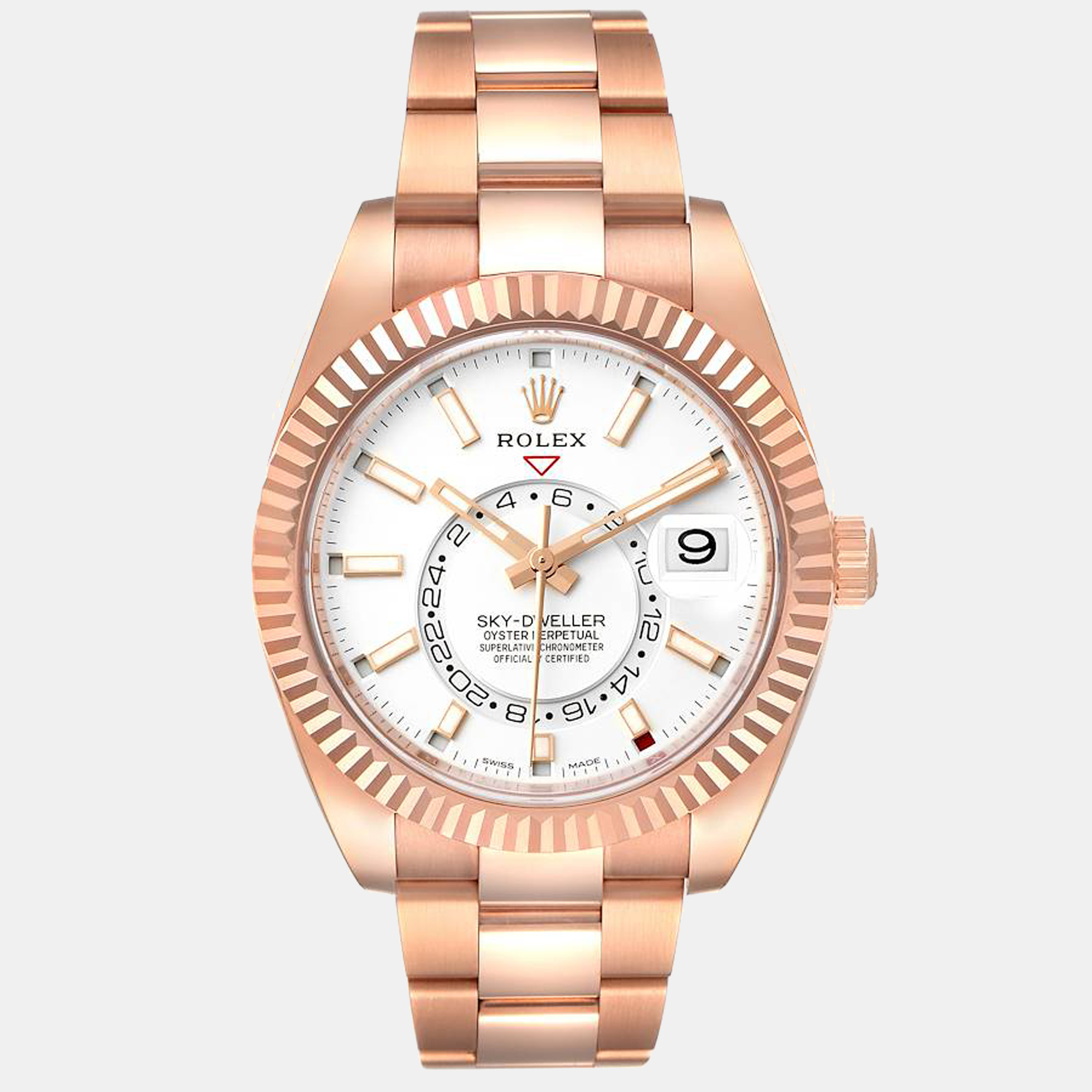 Rolex Silver 18K Rose Gold Sky-Dweller 326935 Men's Wristwatch 42 mm