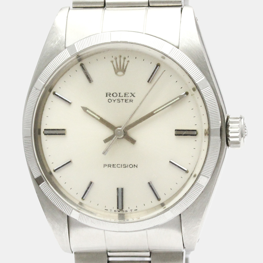 

Rolex Silver Stainless Steel Oyster Precision 6427 Hand-Winding Vintage Men's Wristwatch 35 MM