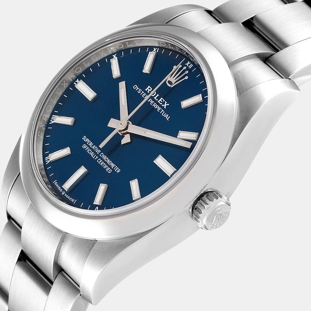 

Rolex Blue Stainless Steel Oyster Perpetual 124200 Automatic Men's Wristwatch 34 mm