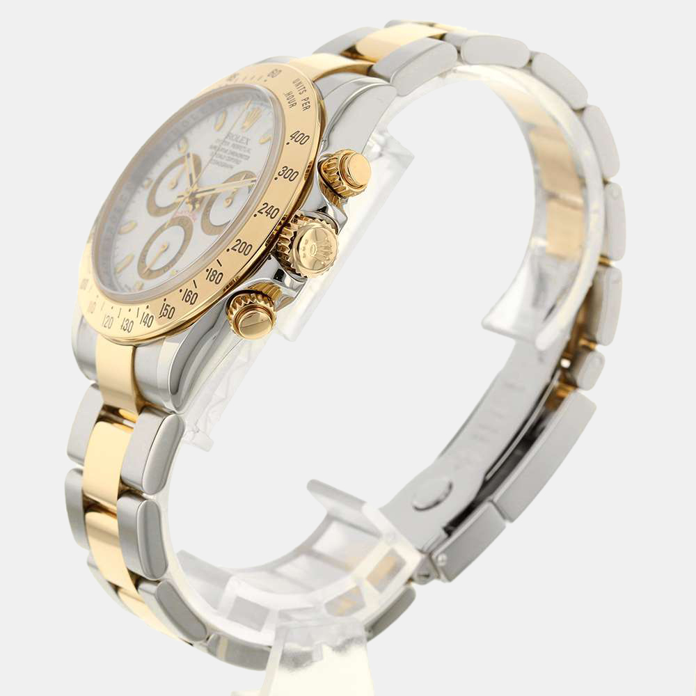 

Rolex White 18K Yellow Gold and Stainless Steel Cosmograph Daytona 116523 Men's Wristwatch 40 mm