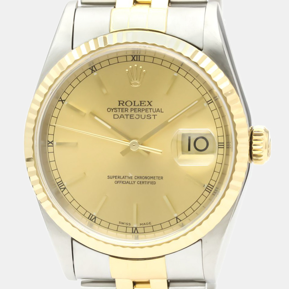 

Rolex Champagne 18k Yellow Gold And Stainless Steel Datejust 16233 Men's Wristwatch 36 MM