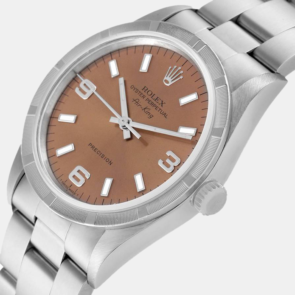 

Rolex Salmon Stainless Steel Air King 14010 Men's Wristwatch 34 mm, Brown