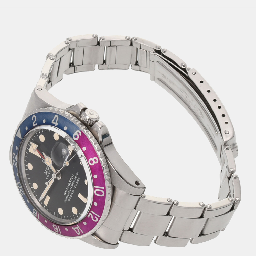 

Rolex Black Stainless Steel GMT Master Long E1 1675 Men's Wristwatch 40 mm