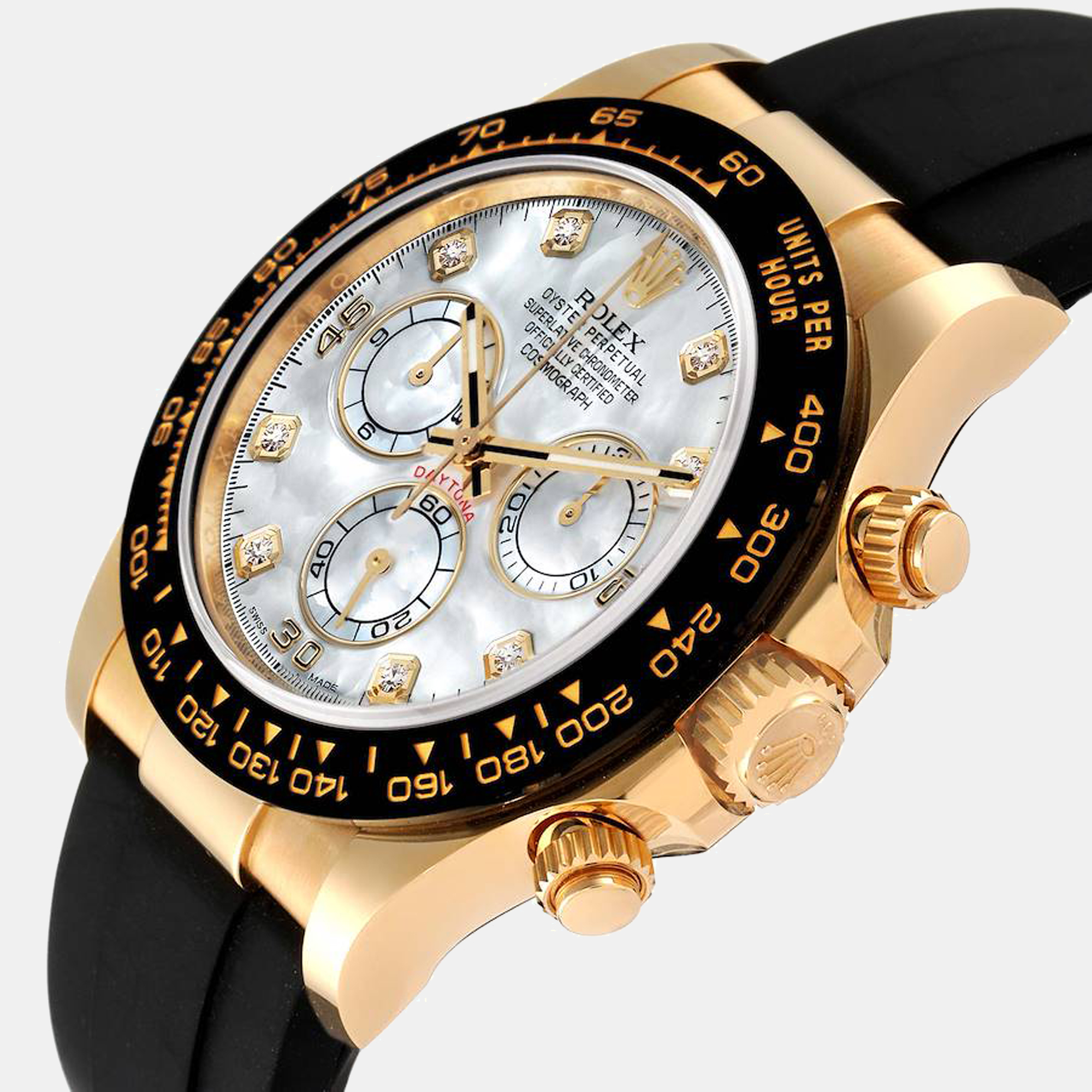 

Rolex MOP Diamonds 18K Yellow Gold Cosmograph Daytona 116518 Automatic Men's Wristwatch 40 mm, White