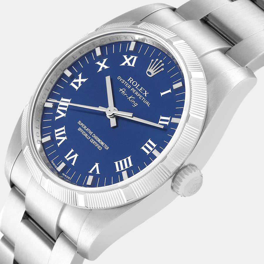 

Rolex Blue Stainless Steel Air King 114210 Men's Wristwatch 34 mm