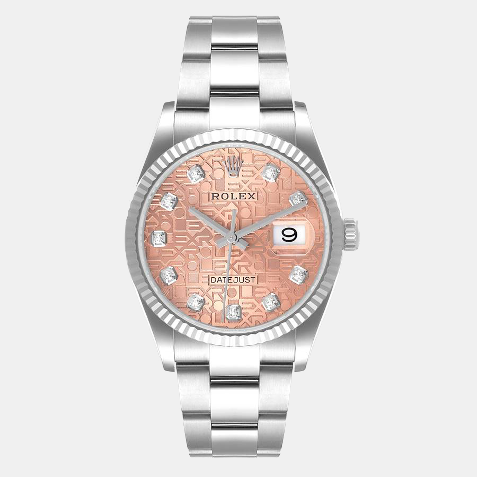 Pre-owned Rolex Pink Diamonds 18k White Gold And Stainless Steel Datejust 126234 Automatic Men's Wristwatch 36 Mm
