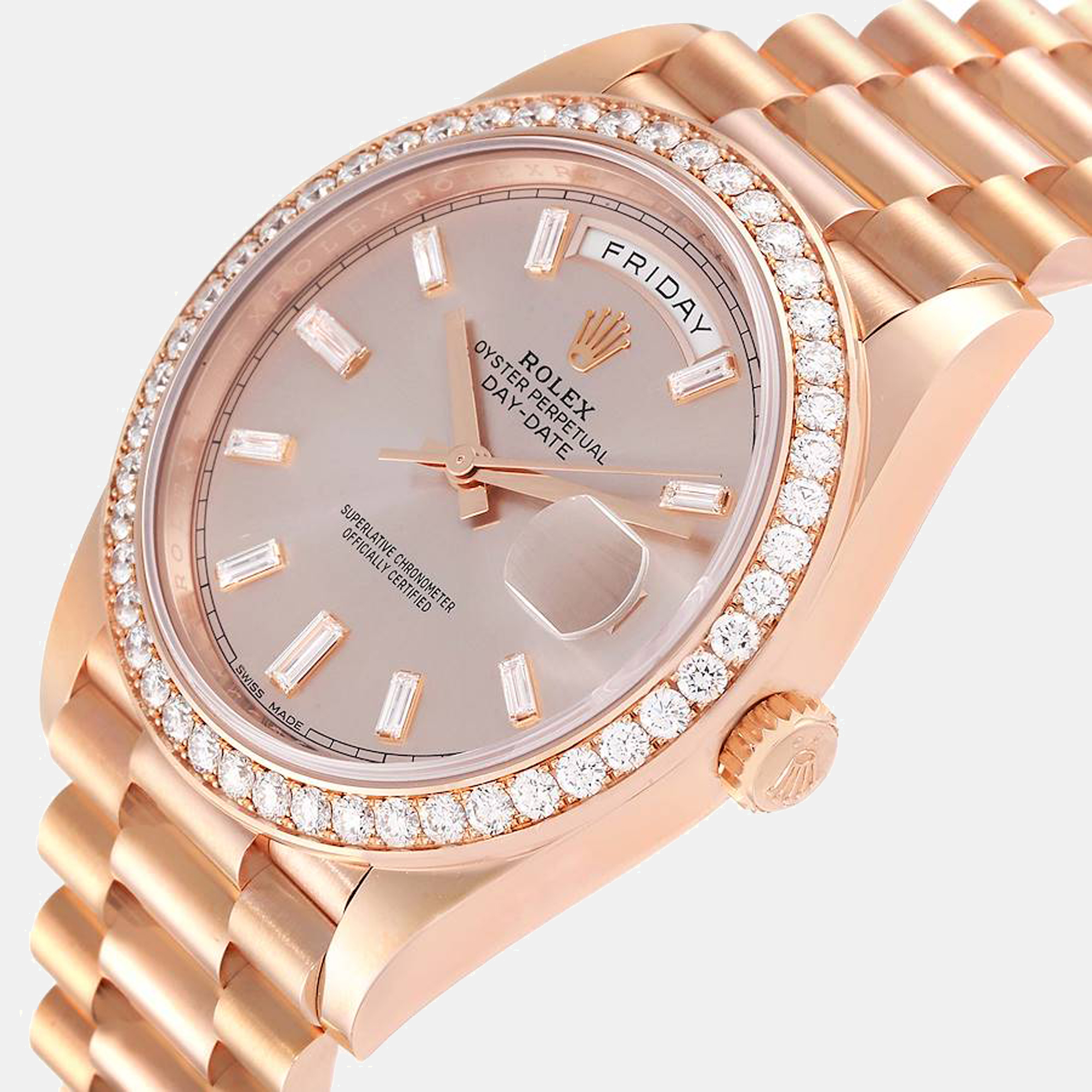 

Rolex Pink Diamonds 18K Rose Gold Day Date President 228345 Men's Wristwatch 40 mm