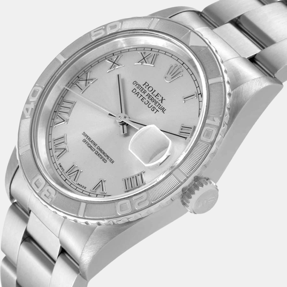 

Rolex Silver 18K White Gold And Stainless Steel Turnograph Datejust 16264 Men's Wristwatch 36 mm