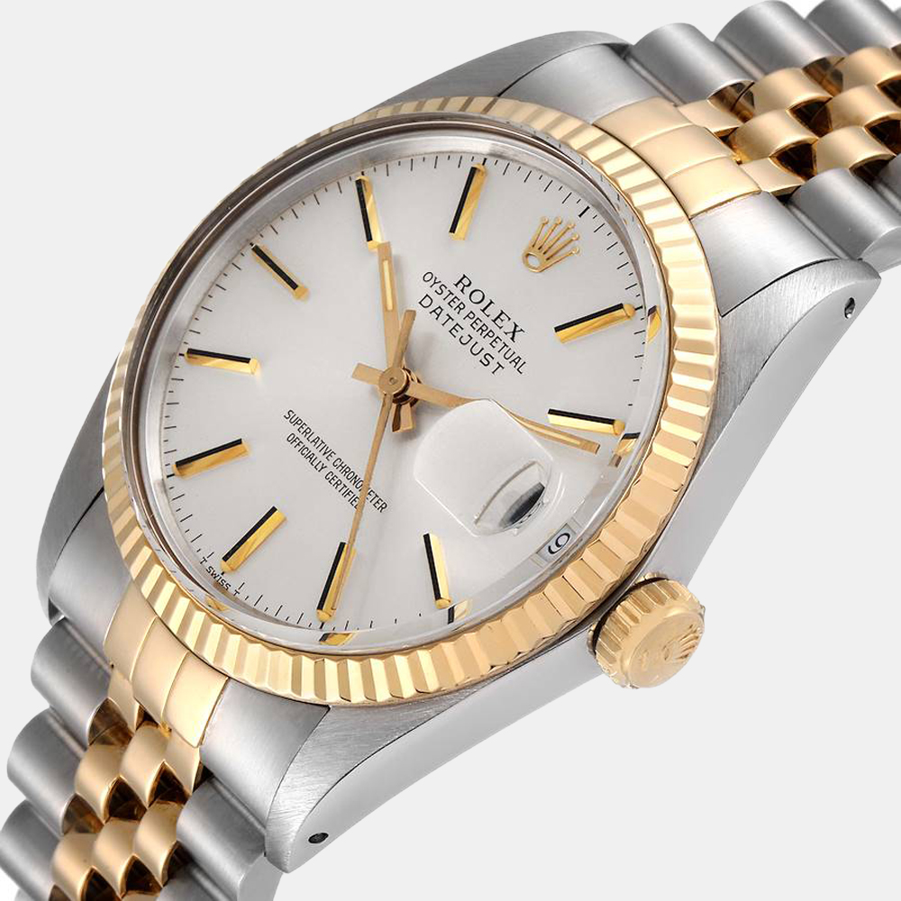 

Rolex Silver 18k Yellow Gold And Stainless Steel Datejust 16013 Automatic Men's Wristwatch 36 mm