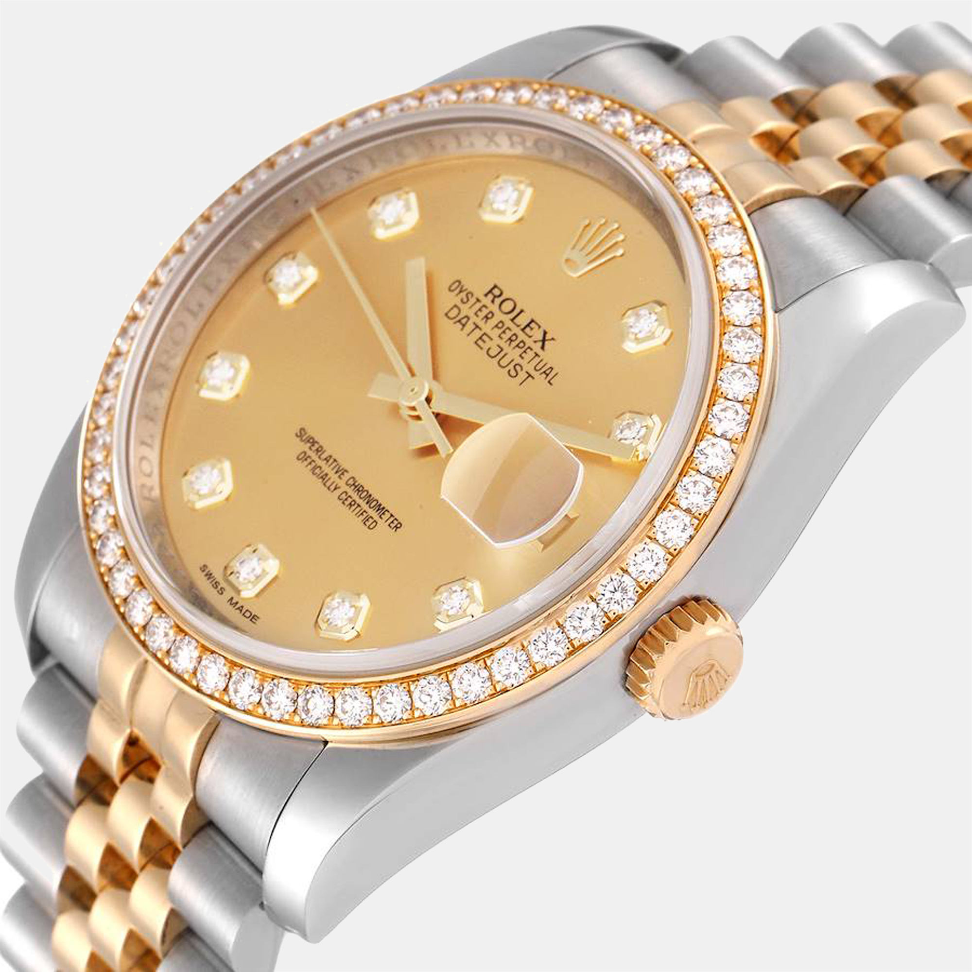 

Rolex Champagne Diamonds 18K Yellow Gold And Stainless Steel Datejust 116243 Automatic Men's Wristwatch 36 mm