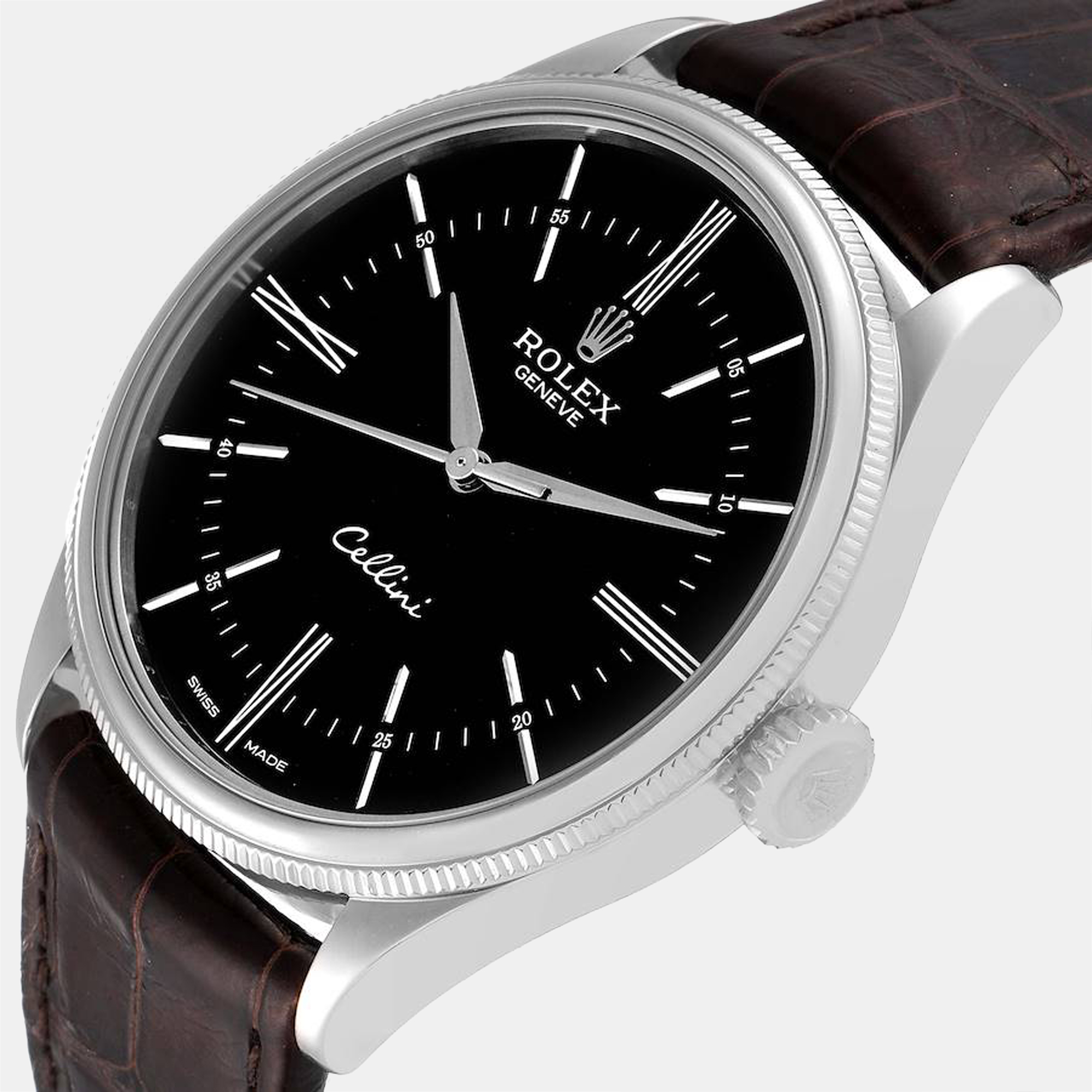 

Rolex Black 18K White Gold Cellini 50509 Automatic Men's Wristwatch 39 mm