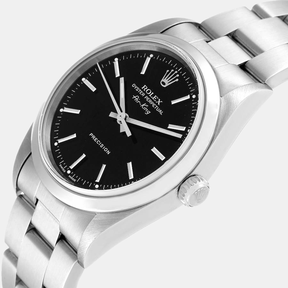 

Rolex Black Stainless Steel Air King 14000 Men's Wristwatch 34 mm