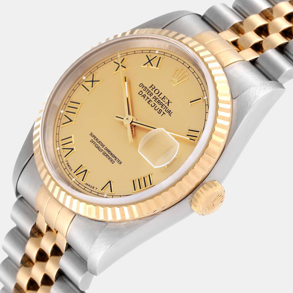 

Rolex Champagne 18k Yellow Gold And Stainless Steel Datejust 16233 Men's Wristwatch 36 mm