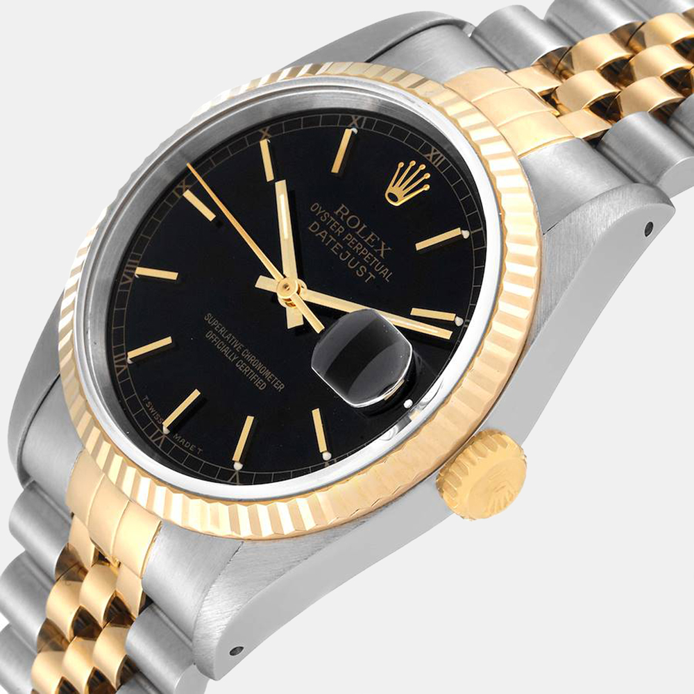 

Rolex Black 18k Yellow Gold And Stainless Steel Datejust 16233 Automatic Men's Wristwatch 36 mm