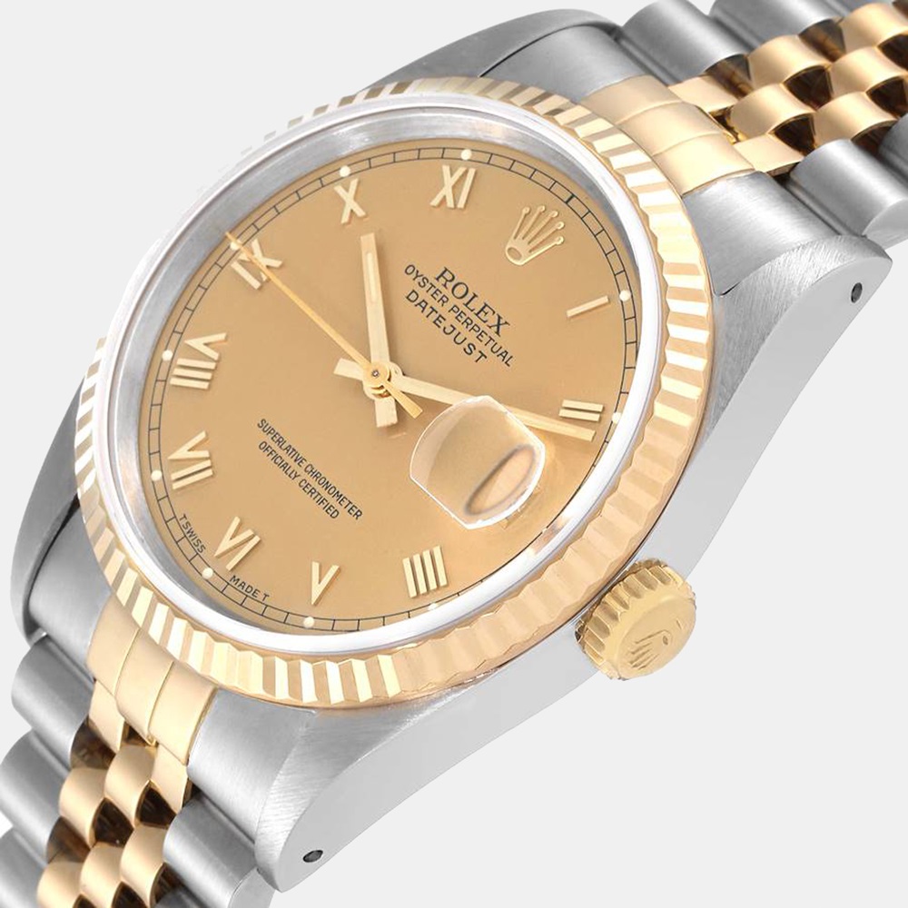 

Rolex Champagne 18k Yellow Gold And Stainless Steel Datejust 16233 Automatic Men's Wristwatch 36 mm