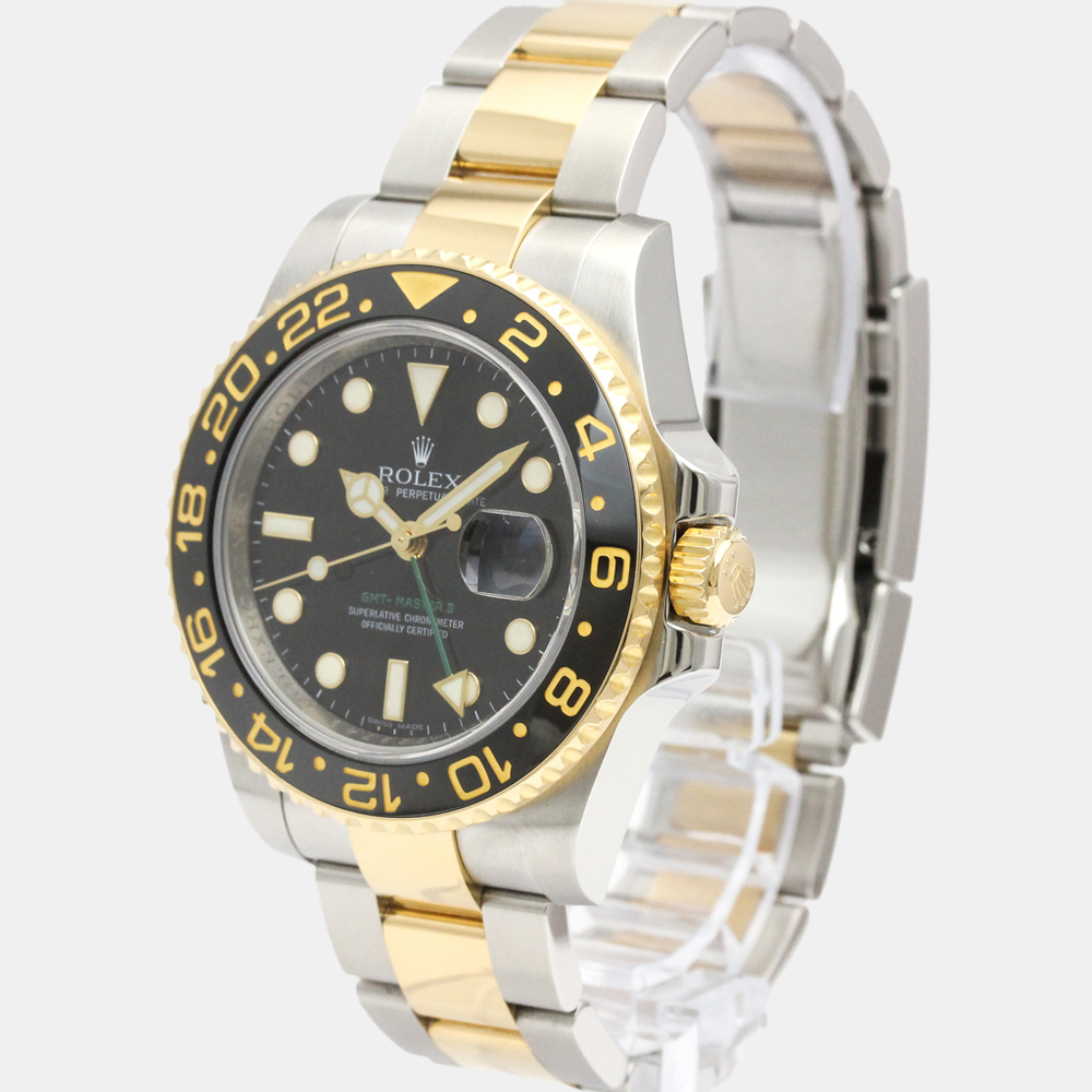 

Rolex Black 18K Yellow Gold And Stainless Steel GMT Master II Automatic 116713LN Men's Wristwatch 40 mm