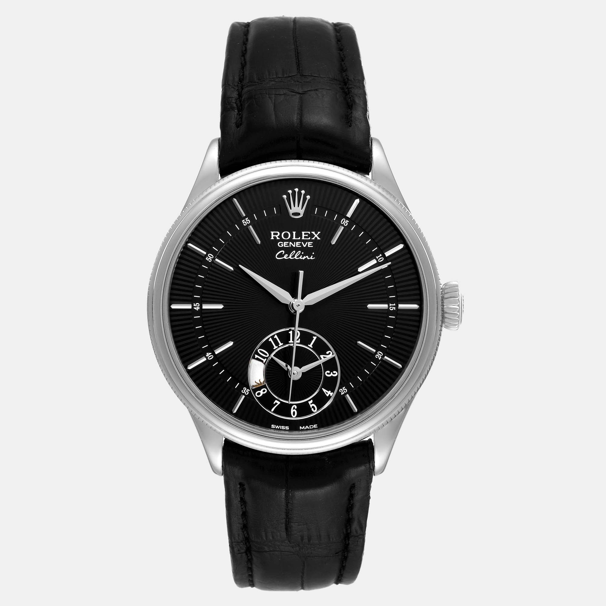 Pre-owned Rolex Black 18k White Gold Cellini 50529 Automatic Men's Wristwatch 39 Mm