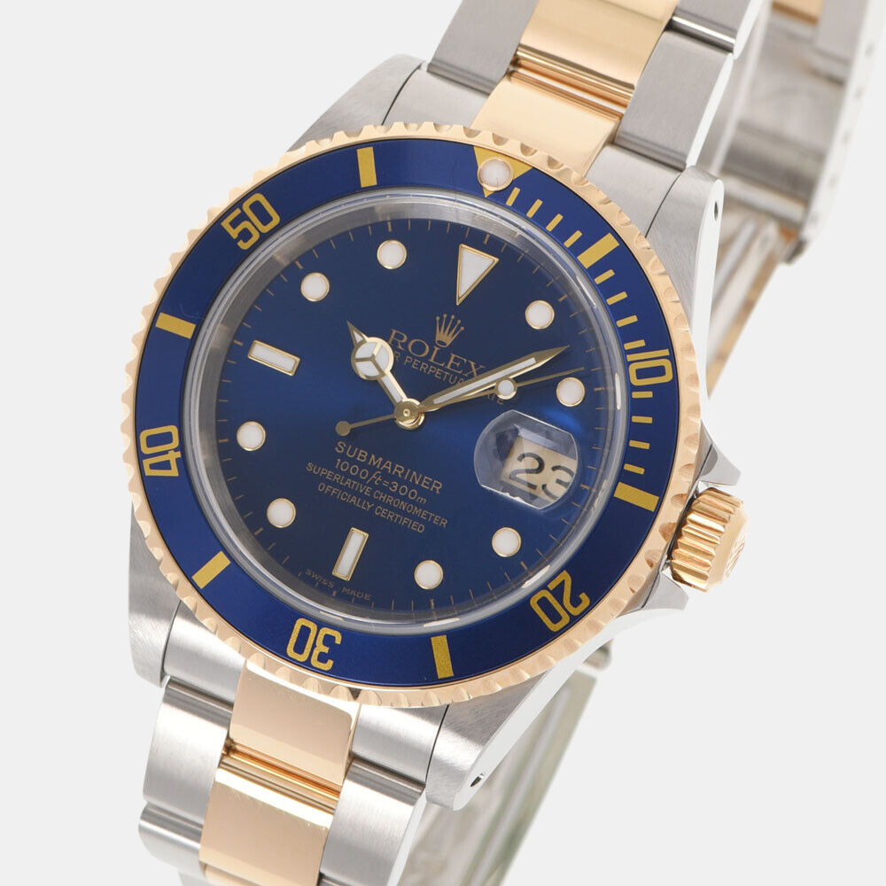 

Rolex Blue 18K Yellow Gold And Stainless Steel Submariner 16613 Men's Wristwatch 40 mm
