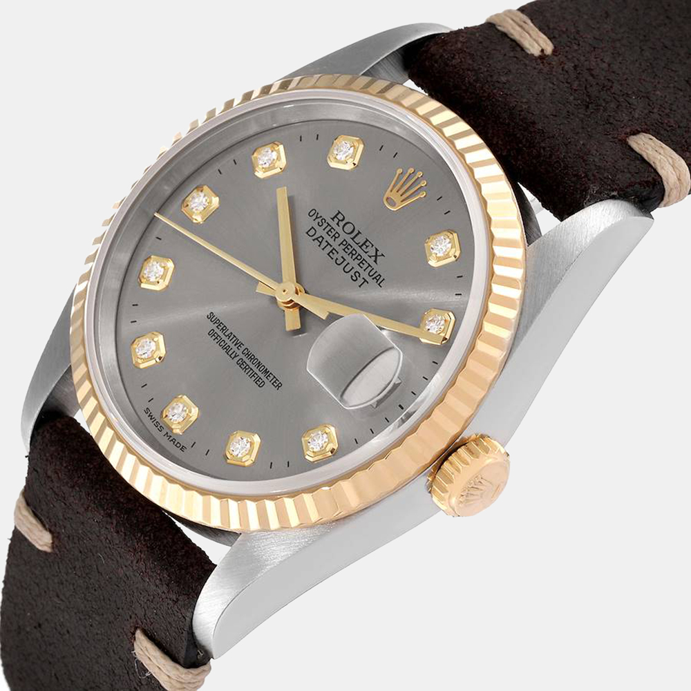 

Rolex Silver Diamonds 18K Yellow Gold And Stainless Steel Datejust 16233 Automatic Men's Wristwatch 36 mm