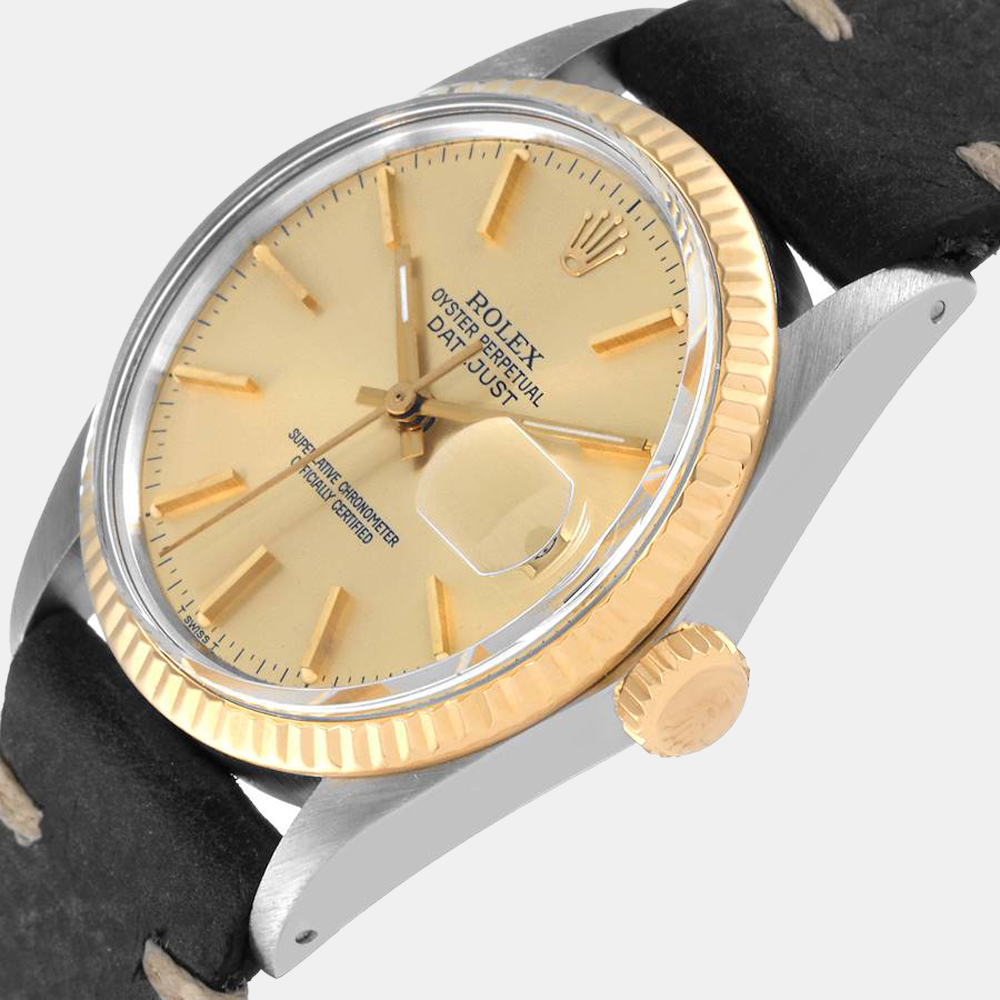 

Rolex Champagne 18k Yellow Gold And Stainless Steel Datejust 16013 Automatic Men's Wristwatch 36 mm